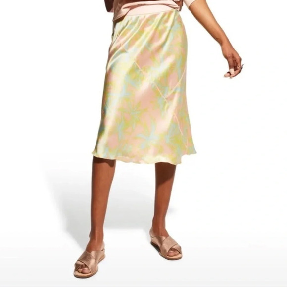ATM Palm Print Charmeuse Midi Skirt - Picture 1 of 8